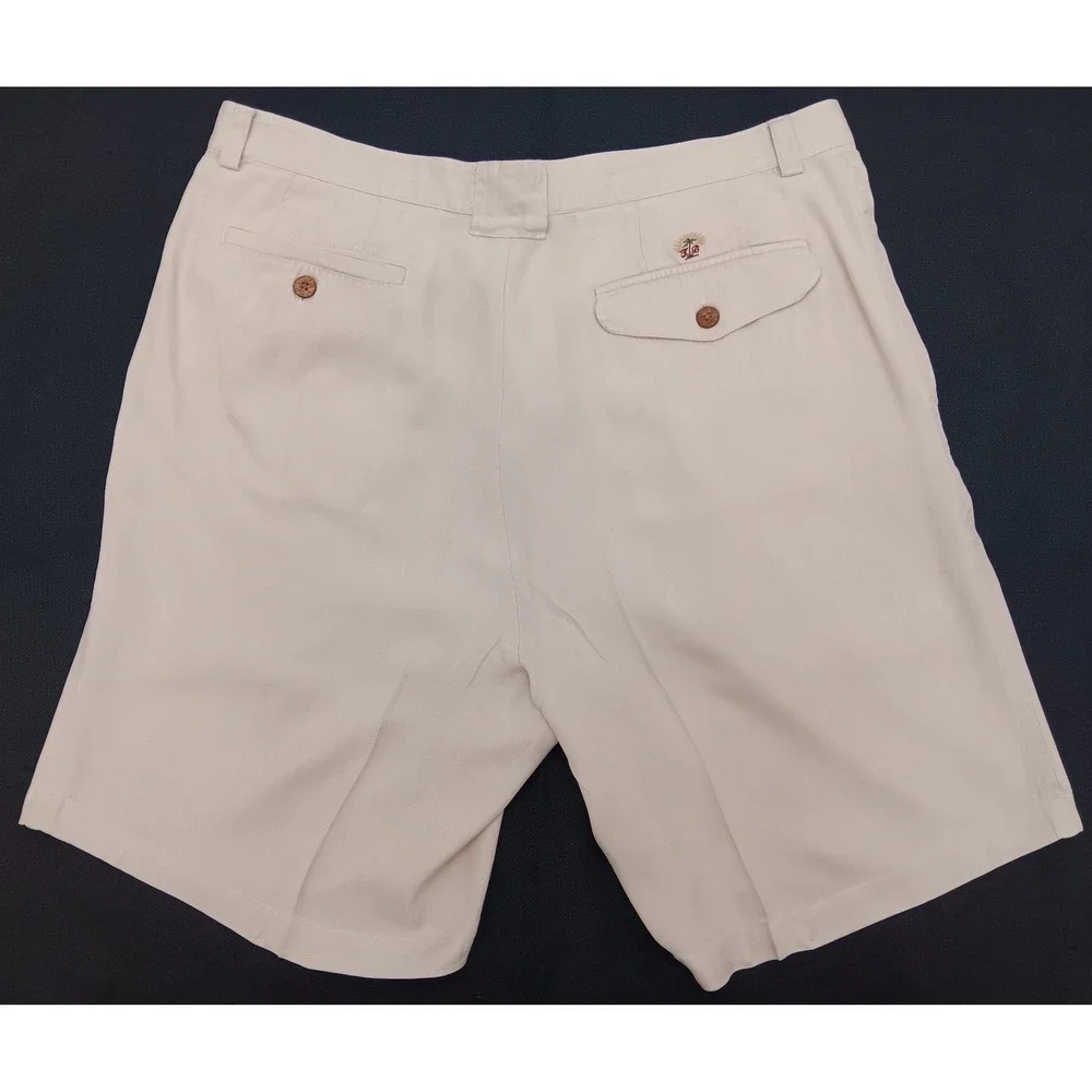 Tommy Bahama‎ Mens Beige 100% Silk Double Pleated Chino Shorts Size 36 Coconut